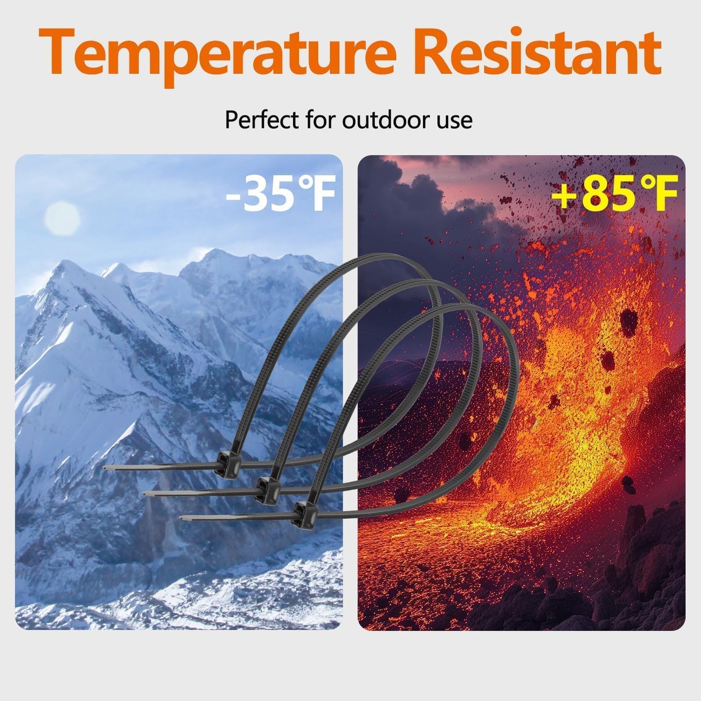 12 Inch White Zip Ties (200 Pack), 2025 New Patented Design,110 LBS Tensile Strength, Self-Locking Nylon PA66 UV Resistant Cable Ties for Indoor and Outdoor Use