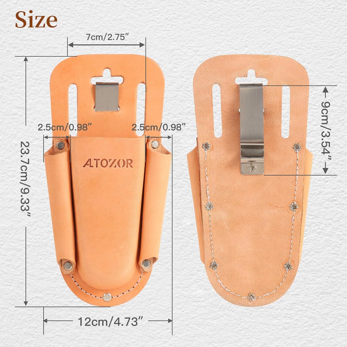 Leather Holster 3 Pocket Tool Pouch for Pruning Shears,Multi Tool Holder Gardening/Outdoor/Construction/Electrician Utility Tools