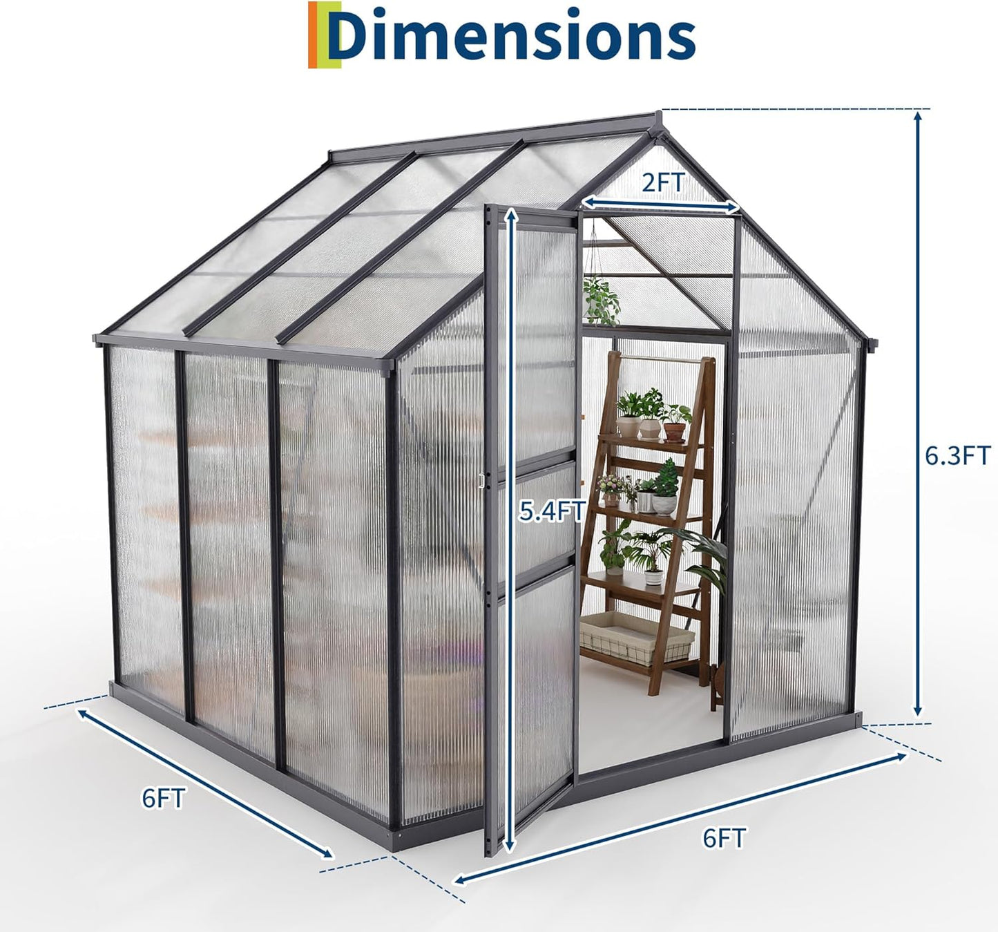 6×6FT Polycarbonate Greenhouse for Outdoors, Large Walk in Green House Kit and Winter Garden Planting, Enhanced Aluminum Green Houses for Outside to Protect Vegetables or Plants