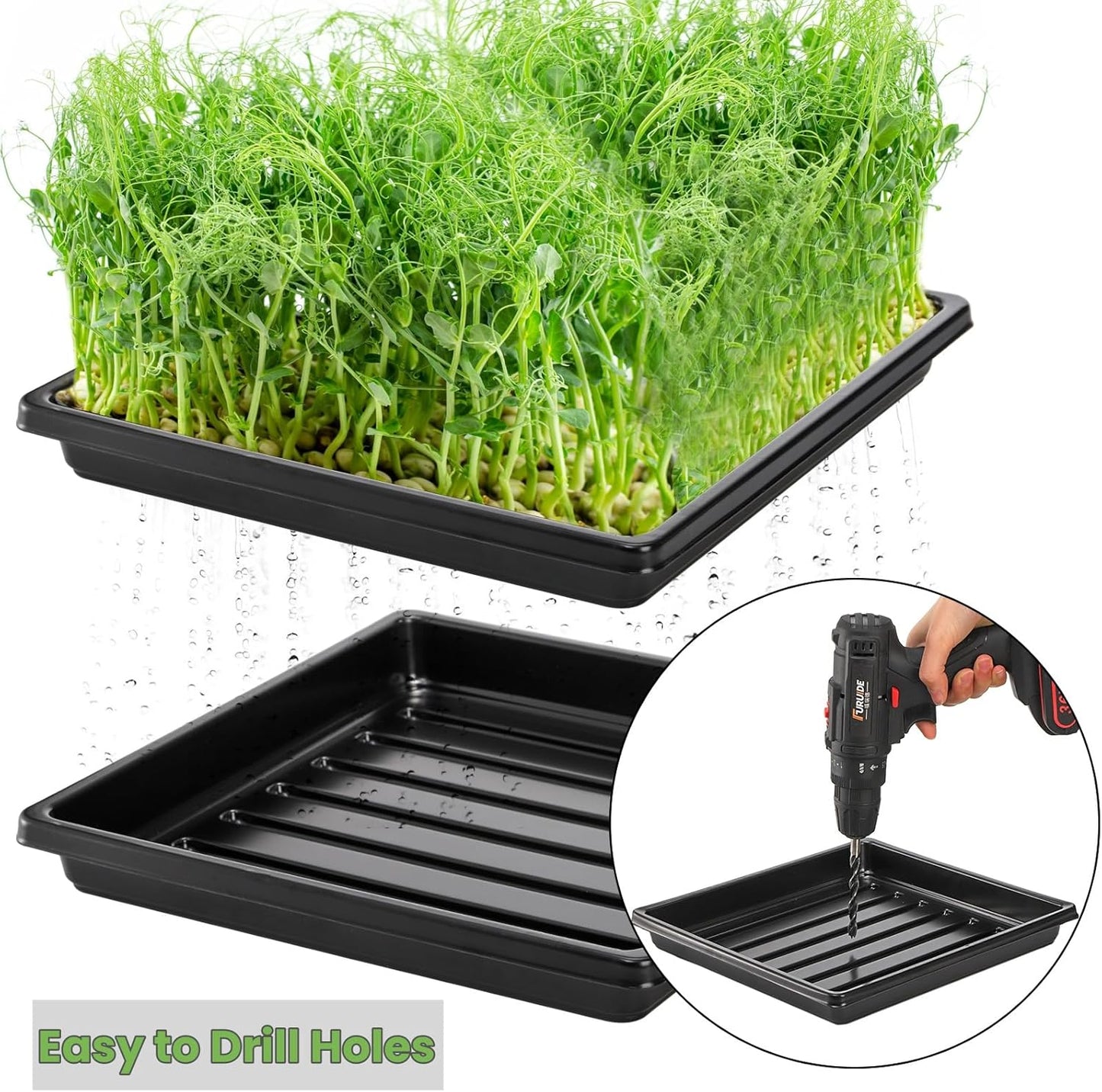 10 Pack Plastic Growing Trays, 10.6"x10.6" Garden Plant Growing Flats, Propagation Seedling Tray Without Drain Holes, Microgreens Seed Starter Tray for Greenhouse Wheatgrass Germination