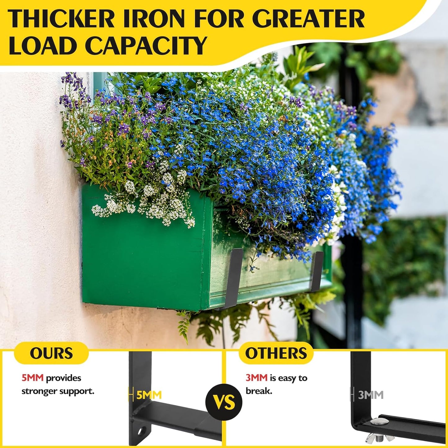 LukLoy Window Box Brackets, 4 Pack Adjustable Heavy Duty Wall Mount Flower Box Holder (6 to 12 in), with 70lbs Capacity, Black