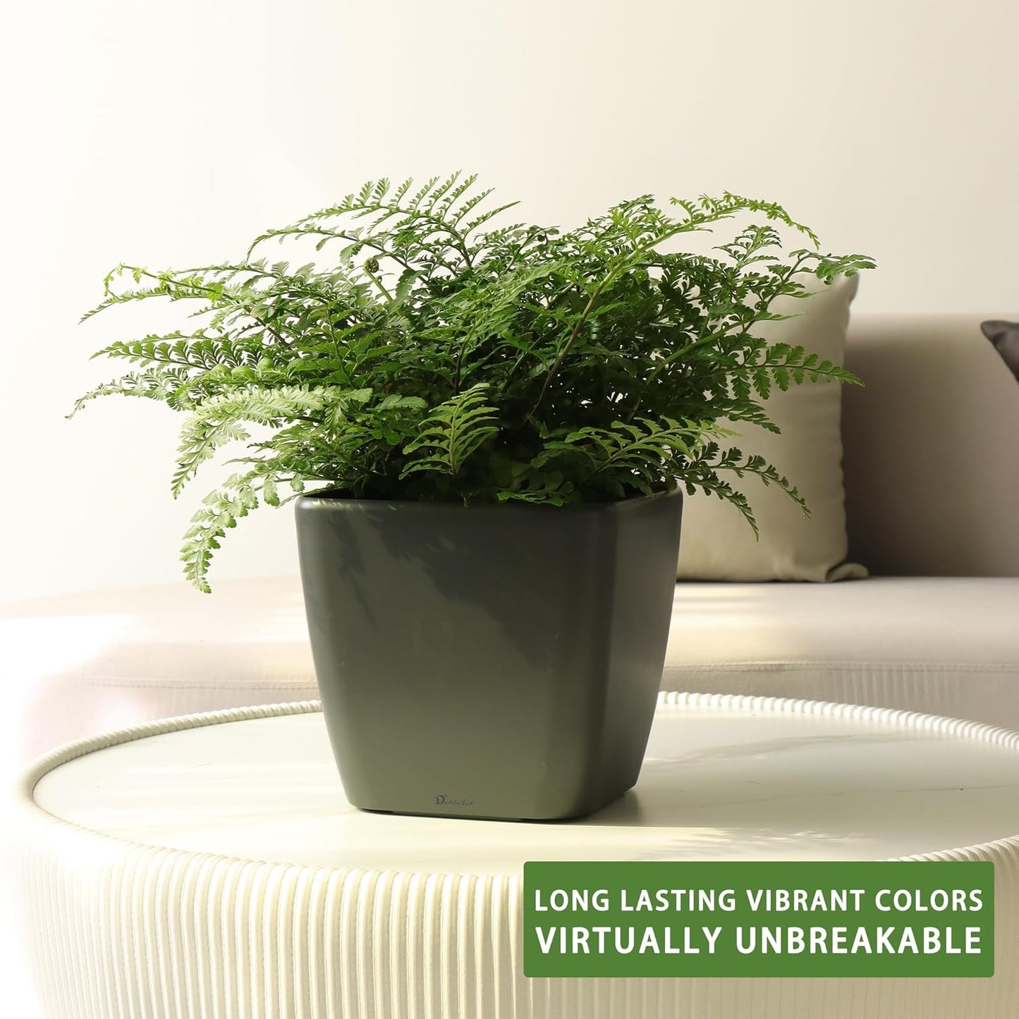 Dexceder 11x10 Self Watering Planter Indoor Outdoor, Inner Mat Design, Thickened Table Flower Plant Pot with Water Level Indicator (Slate Gray Matte)