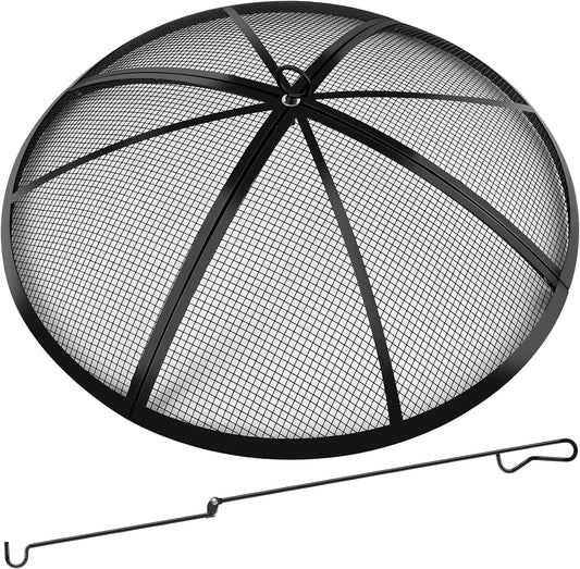 Fire Pit Spark Screen, Fire Pit Screen 30 Inch Round with Handle & Poker, Collapsible Heavy Duty Mesh Fire Pit Cover Fire Pit Lid for Outdoor/Patio/Backyard/RV Camping/Beach
