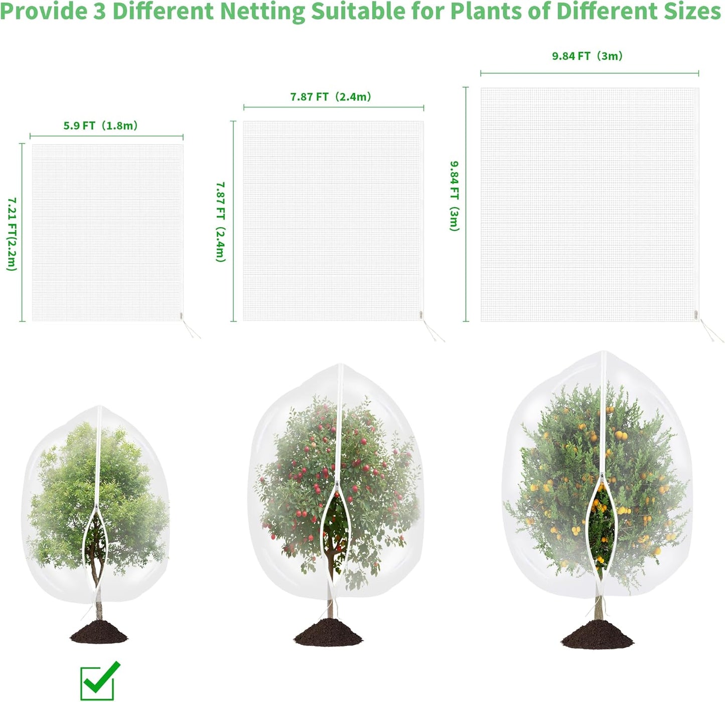 Large Garden Mesh Netting with Zipper and Drawstring,Plants Cover Protection from Anti Birds,Bugs,Cicadas,and Insects-Pest Barrier Bag for Blueberry Bushes,Tomatoes,Citrus,Fruit Tree