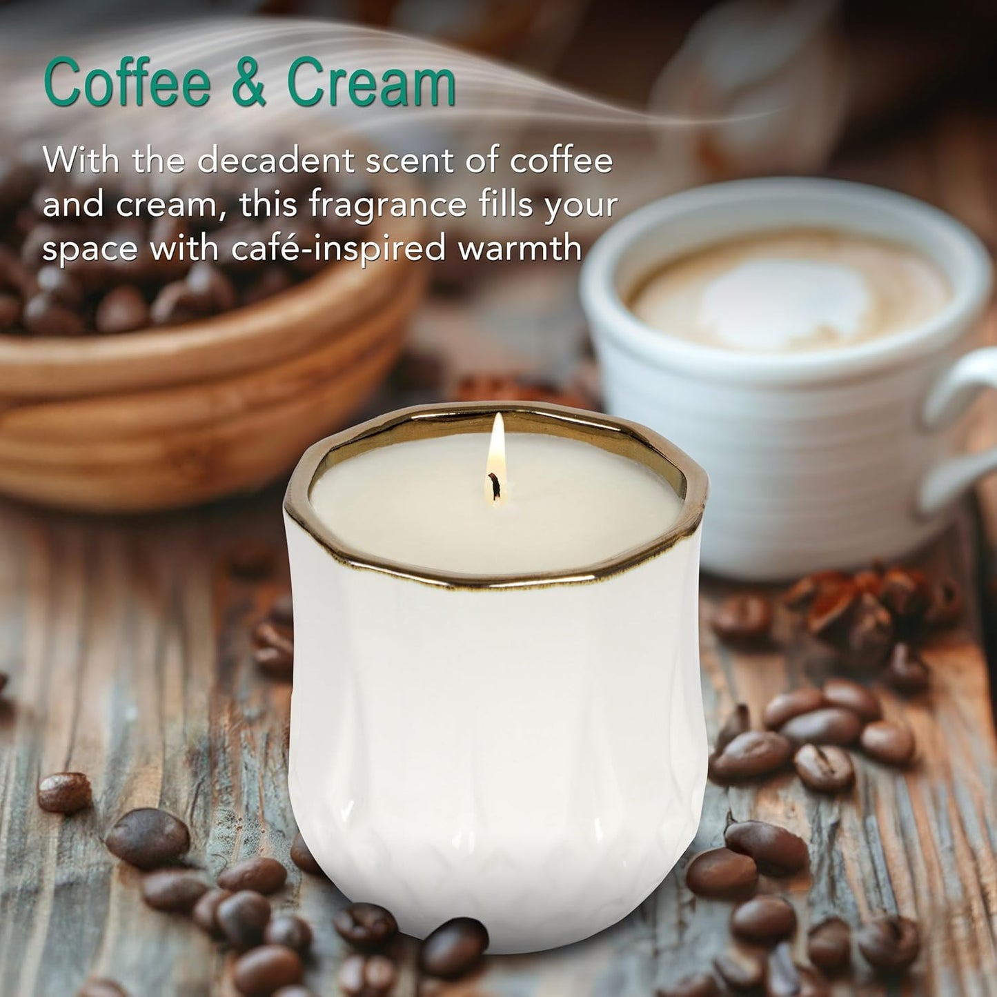 The Growing Candle, Coffee Scented, 9oz Ceramic Pot, Aromatherapy Candles, 100% Soy, Cream and Espresso Aroma for Home, Astrid
