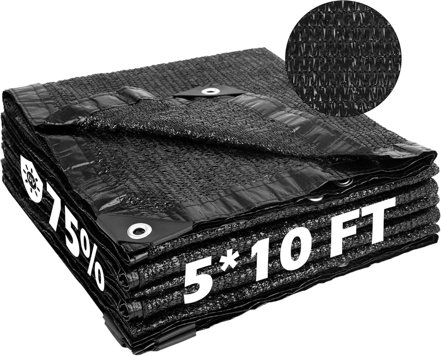 Garden expert 75% Black Shade Cloth 5x10FT Taped Edge with Grommets Sun Net Mesh for Garden Patio Backyard UV-Resistant