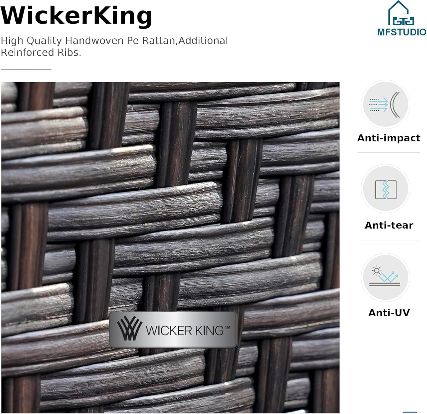 MFSTUDIO Patio Furniture Set, 8 Seats Half-Moon Curved Outdoor Sectional Sofa Conversation Set, Woven Rattan Patio Couch with 2 Wood-Like Round Coffee Table