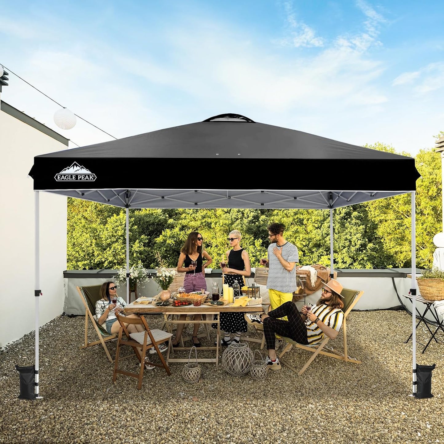 EAGLE PEAK Pop Up Canopy Tent with Wheeled Carry Bag, 8 Stakes, 4 Ropes, 4 Weight Bags, Easy Set Up Tent Canopy, 12x12 ft, 144sqft of Shade, Black