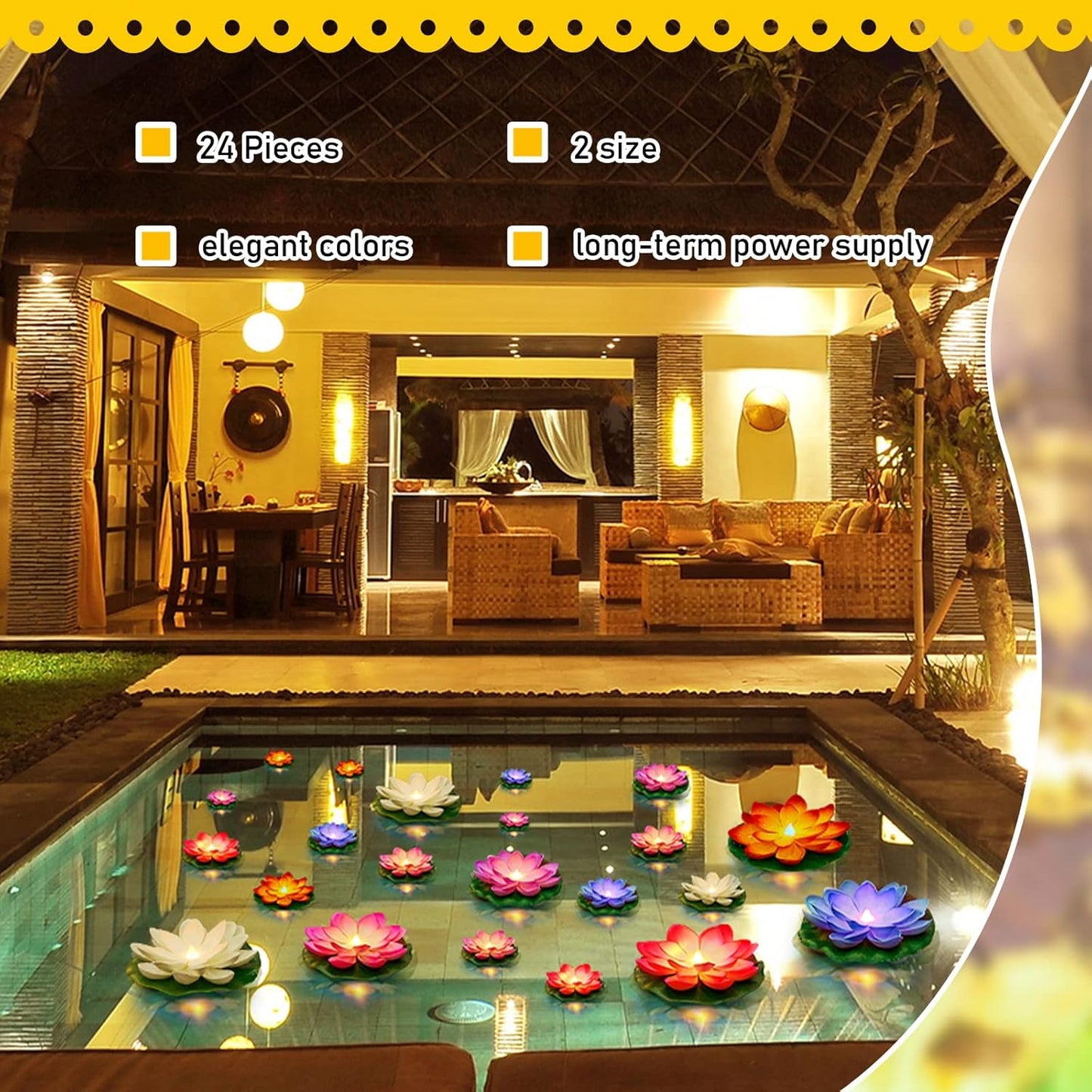 Liliful 24 Pcs Diwali Lotus Decoration Pool Floating Lights, Artificial Flowers Lotus with LED,Lily Pads Water Lantern for Indian Puja Home Decoration(3.94 Inch, 5.91 Inch,Colorful)