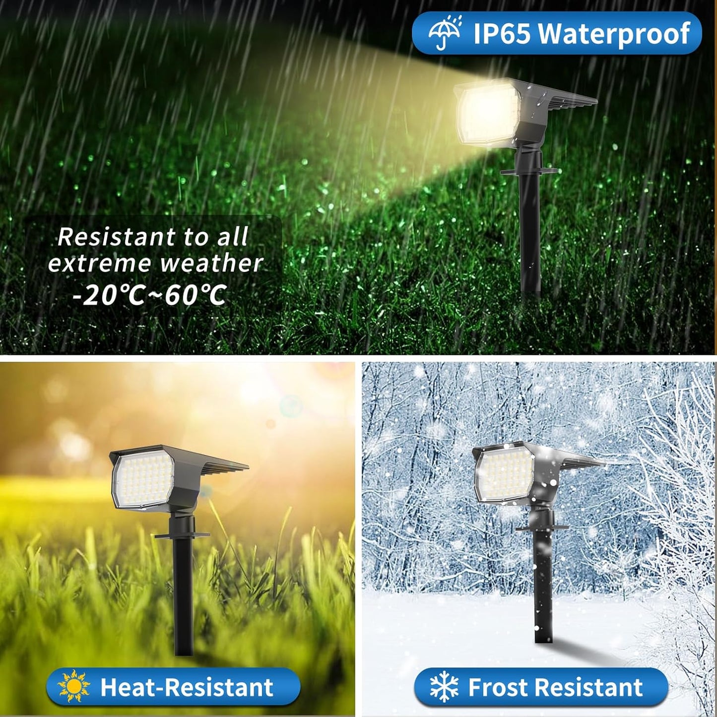 Solar Spot Lights Outdoor Waterproof IP65, 2 Pack Landscape Spotlights with 46 LEDs, 3 Modes Auto On/Off Solar Powered Flood Lights for Outside Pathway, Yard, Garden, Walkway (Warm White)