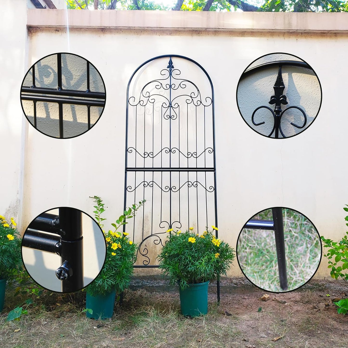 Trellis for Climbing Plants 70.8" H x 25.6" W Metal Wrought Iron Outdoor Wall Panel for Vines Flowers Elegant Accent Decorative Garden Structure