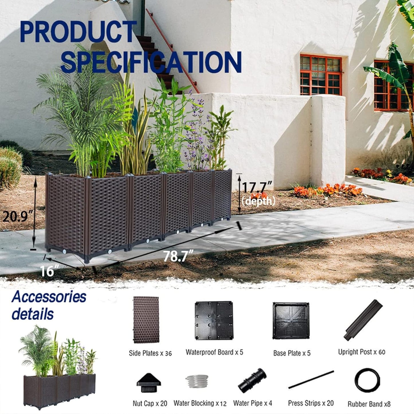 Raised Garden Beds Outdoor for Vegetables, Flowers, Herbs, Garden Box with Drain Outlet, Heat and Frost Resistance Planters 79 X 16 X 21 in