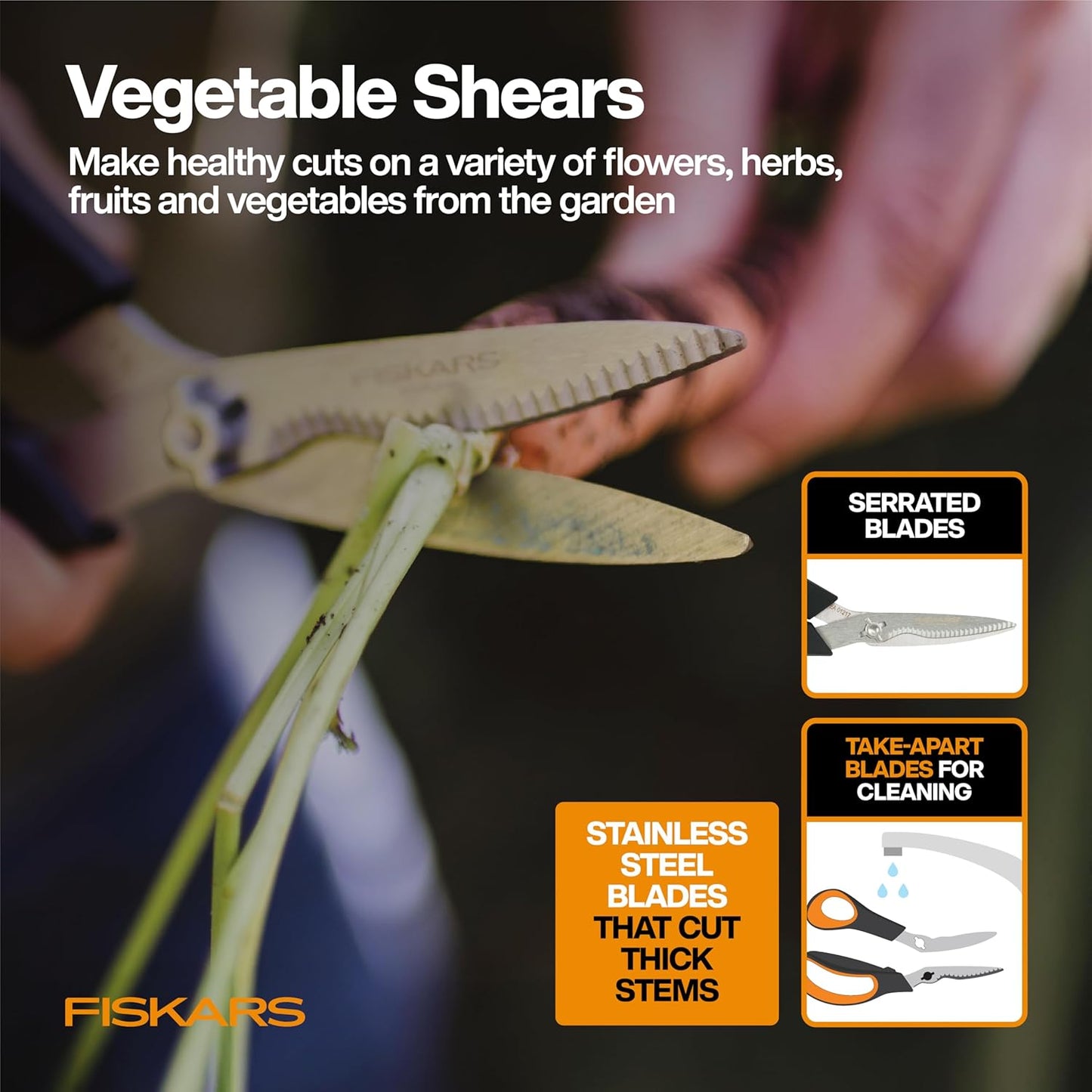 Fiskars Vegetable Garden Tool Set with Vegetable Shears, Seed Sower, Trowel, Cultivator, Weeder, and L/XL Garden Gloves for Indoor or Outdoor Gardening (6 Piece Kit), Gardening Gifts for Women