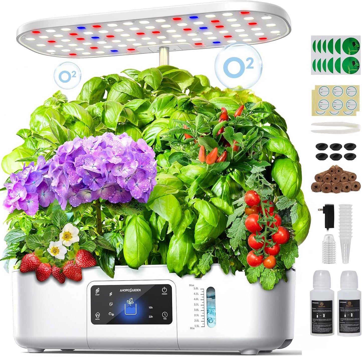 Ahopegarden Hydroponics Growing System Kit Indoor Herb Garden with Grow Light 12 Pods, with LCD Touch Panel Hydroponic Planter, Planting Height Up to 17", Grower Harvest Fresh Veggie Lettuce, White