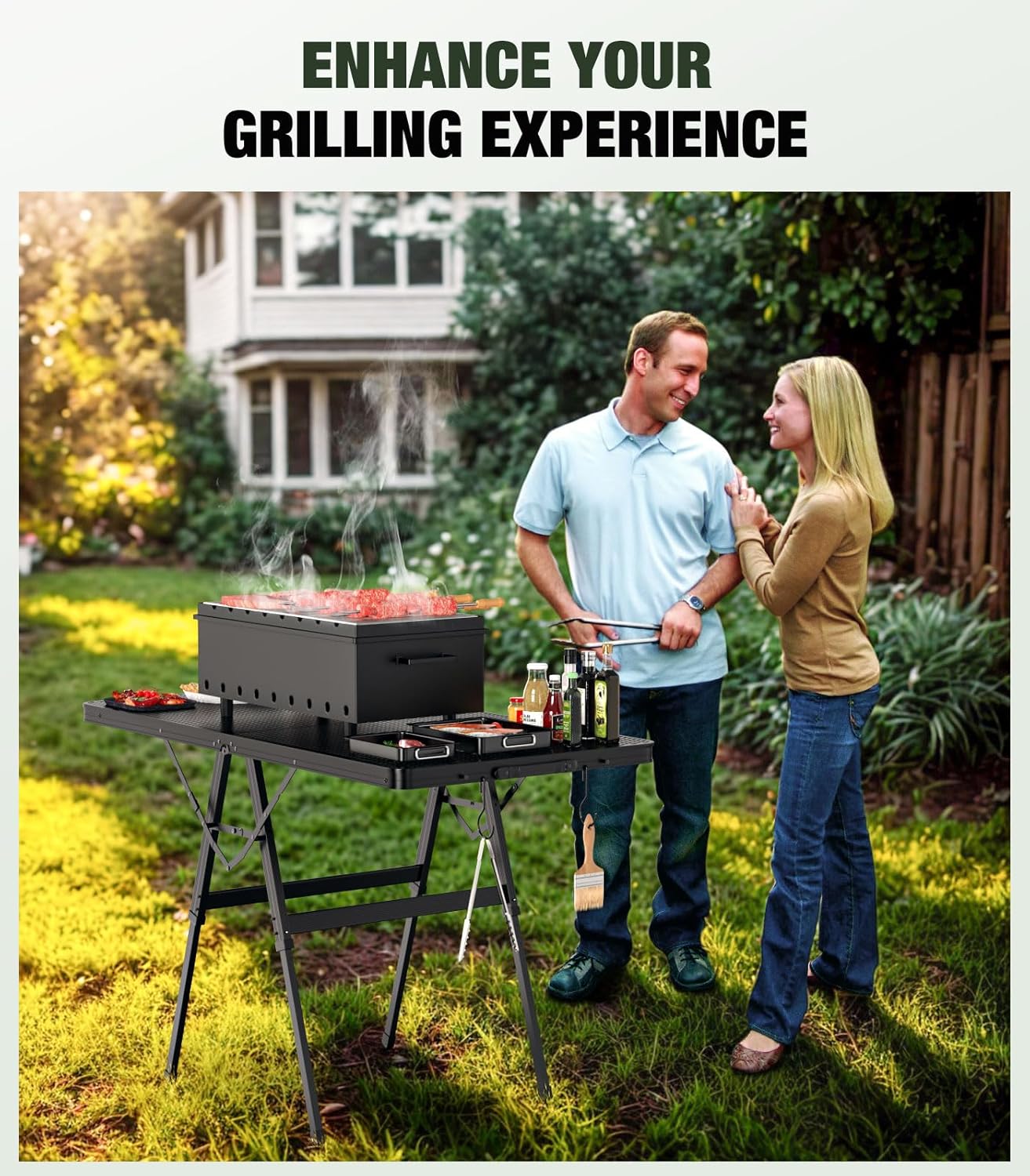 Foldable Grill Table with Mesh Desktop, 200lbs 4Ft Portable Folding Table, Height Adjustable Metal Table for Ourdoor, Camping, Picnic, BBQ and Beach, RV, 47.24" L x 23.62" W