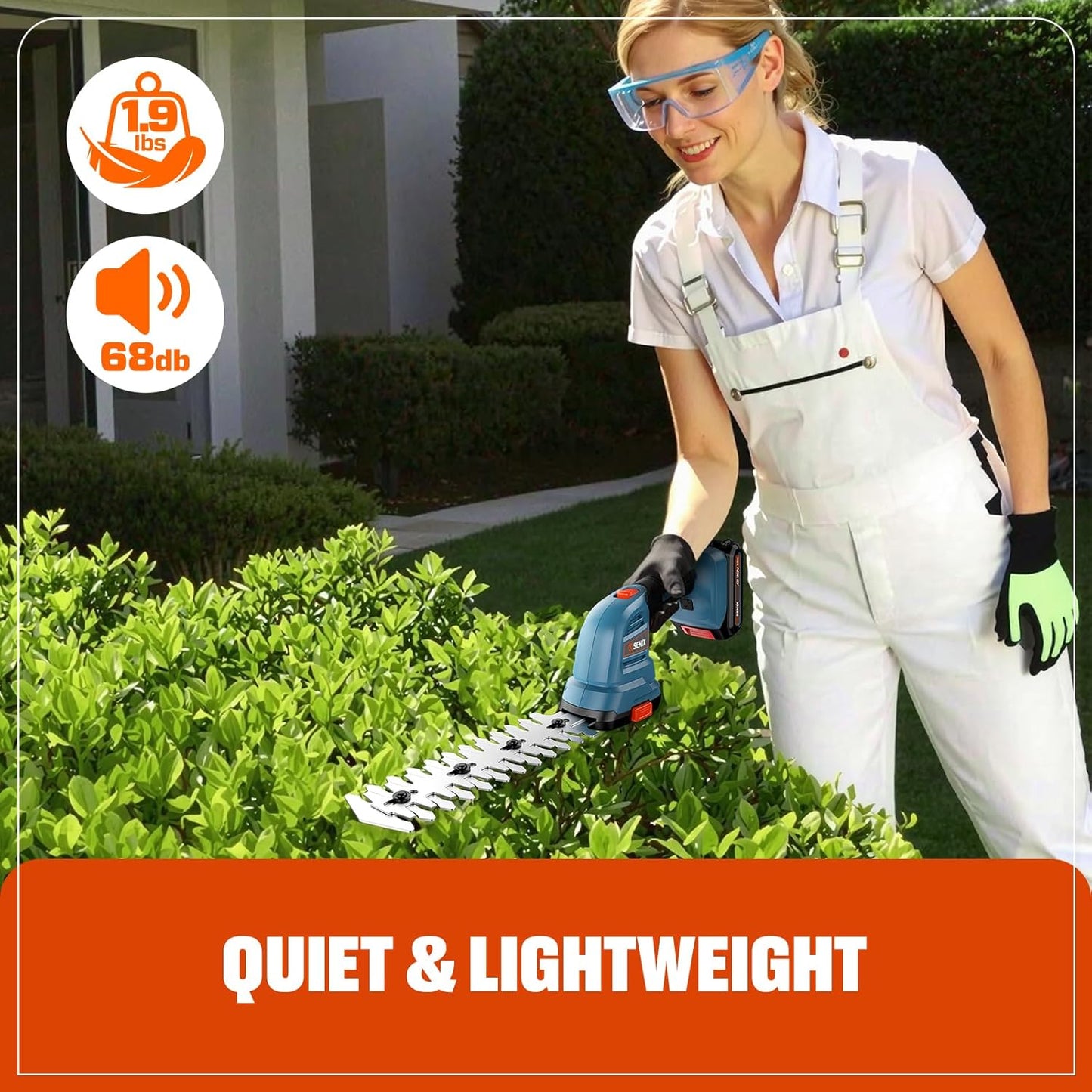 Senix X2 20 Volt Max* 2-in-1 Cordless Hedge Trimmer and Grass Shear with Interchangeable 4-Inch and 8-Inch Blades, Includes 2.0 Ah Battery and Charger (GSX2-M)