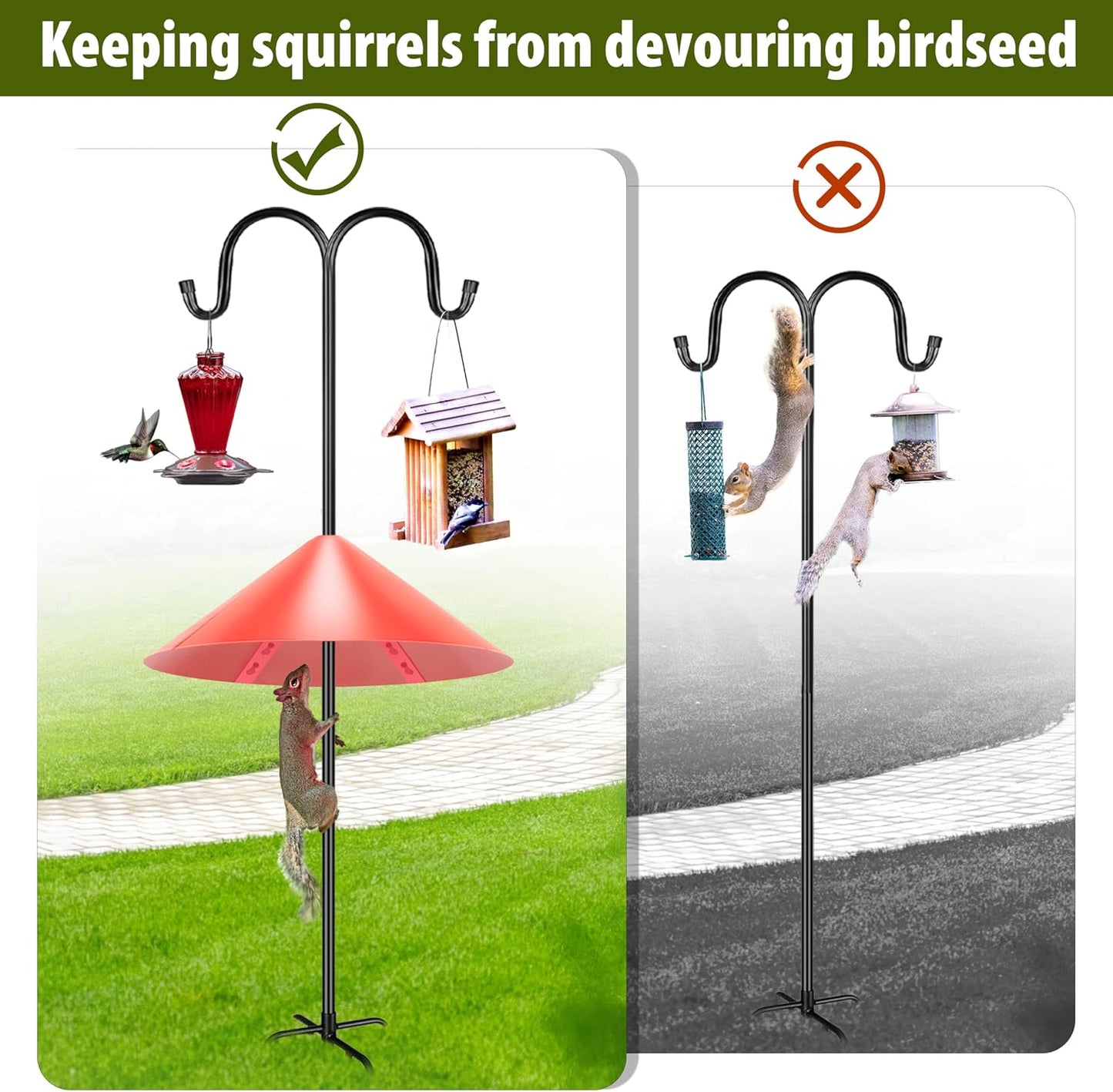 Squirrel Baffle for Bird Feeder Pole, 19-Inch Outdoor Bird Feeder Guard, Squirrel-Proof Birdhouse Baffles, Shepherd's Hook for Outside(Red)