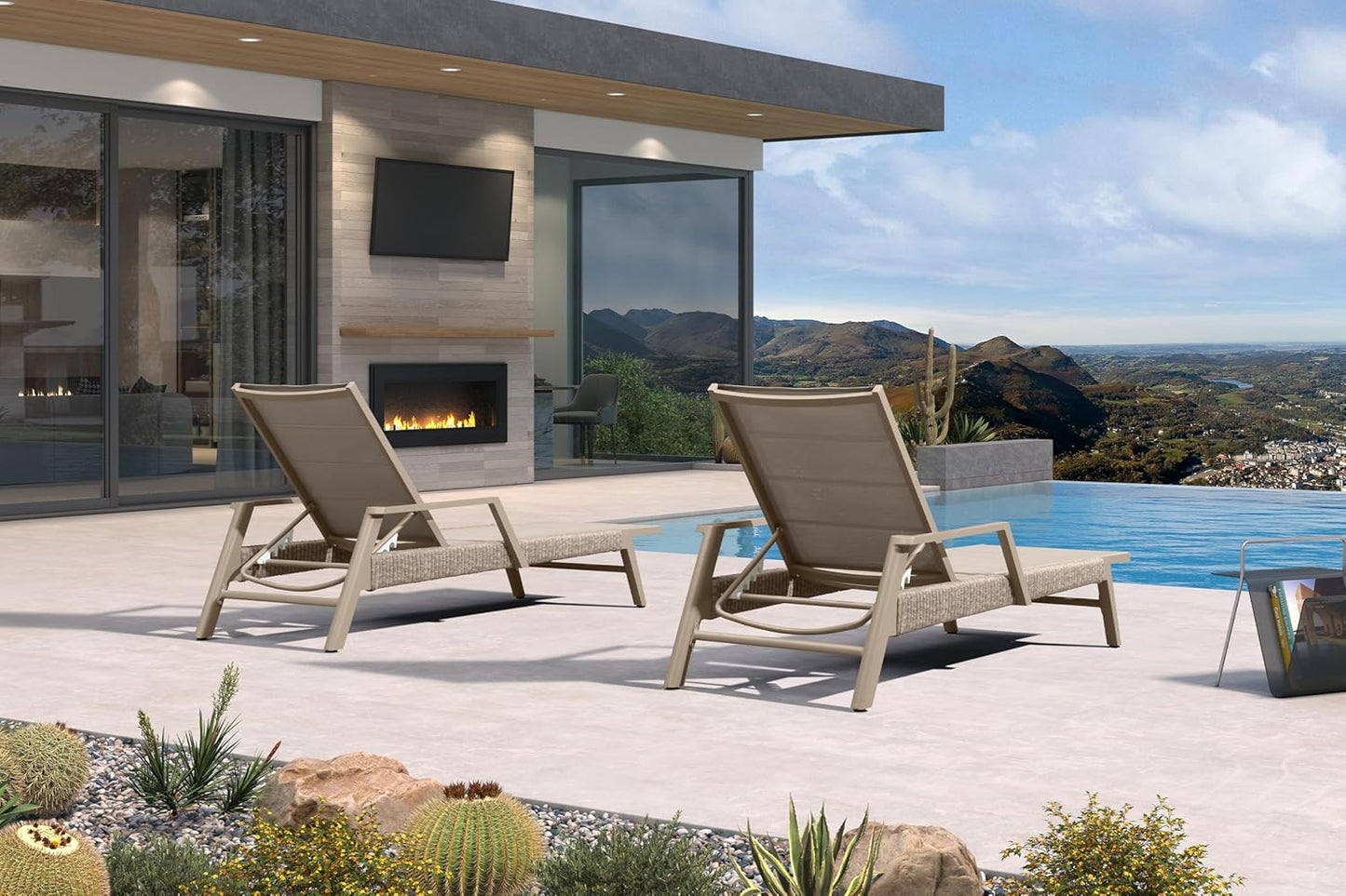 PURPLE LEAF Patio Chaise Lounge Chairs with Armrests Aluminum Reclining Layout Lounges for Outdoor Poolside Nurture Shale