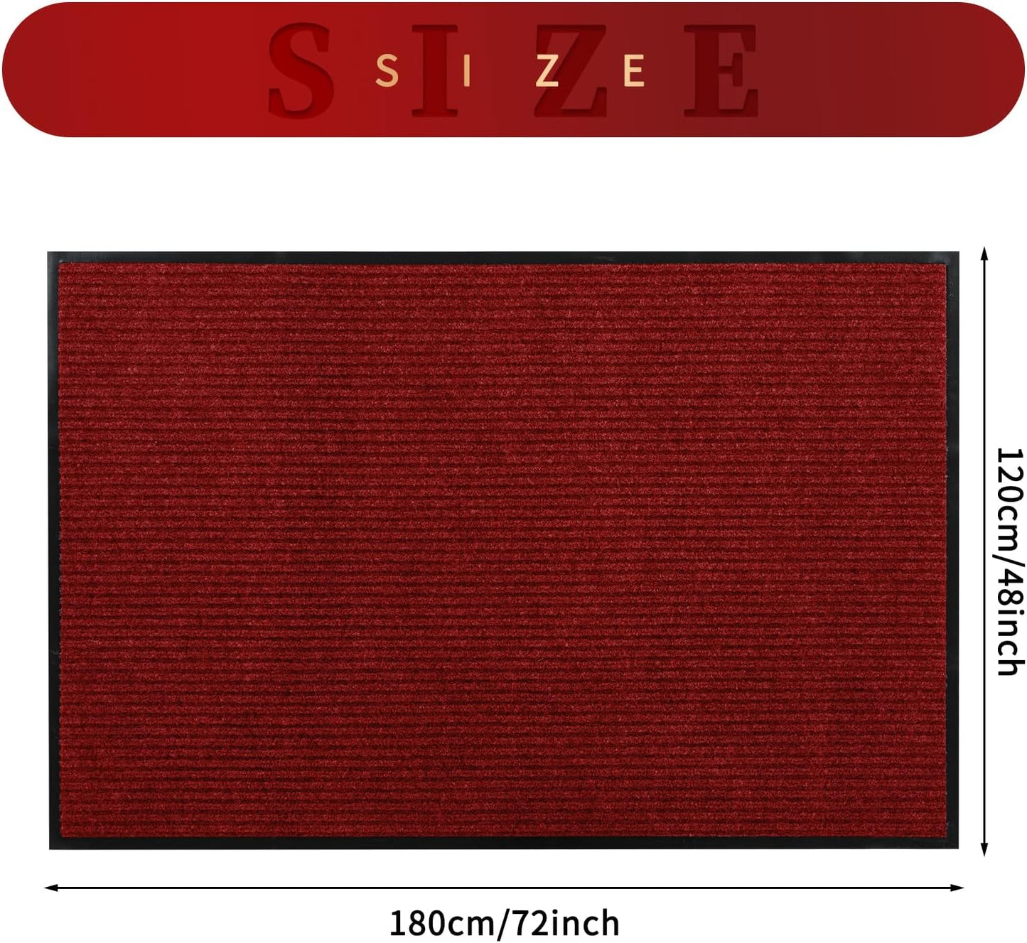 Profile Rubber Door Mat, 72x48inch, Heavy Duty, Entrance Doormat, Indoor and Outdoor, Waterproof, Easy Clean Shoe Scraper, Home Rug Welcome Mats for Entryway, Patio, Porch(Red)