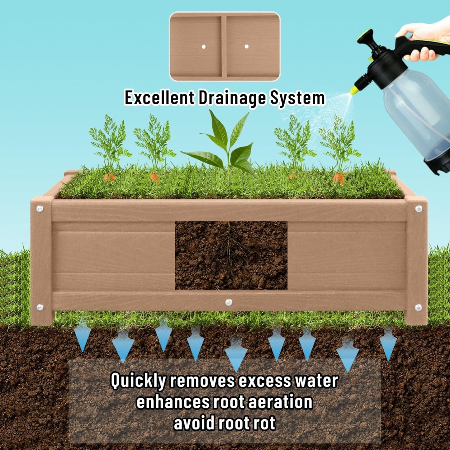 HDPE Raised Planter Box Outdoor,Rot-Resistant and Non-Cracking,Raised Beds for Gardening 29.5 * 14.4 * 9.8 in for Yard,Lawn,Outdoor Planter Boxes Rectangle with Drainage Holes Brown