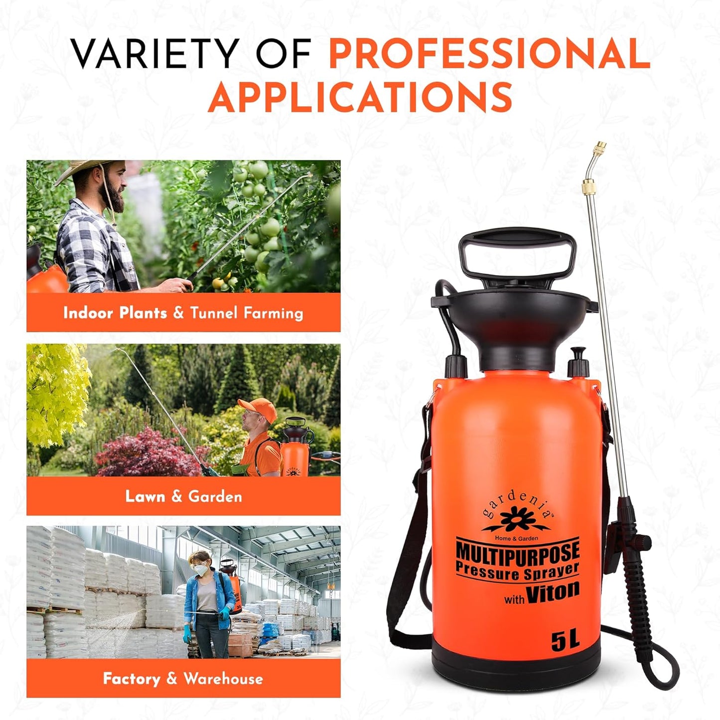 Pump Sprayer Upgraded Garden Sprayer Premium Viton Seals Telescopic Metal Lance & a Complete Set of Spare Parts Pumping Spray Bottle 5L for Watering Lawn Care & Home & Car Cleaning