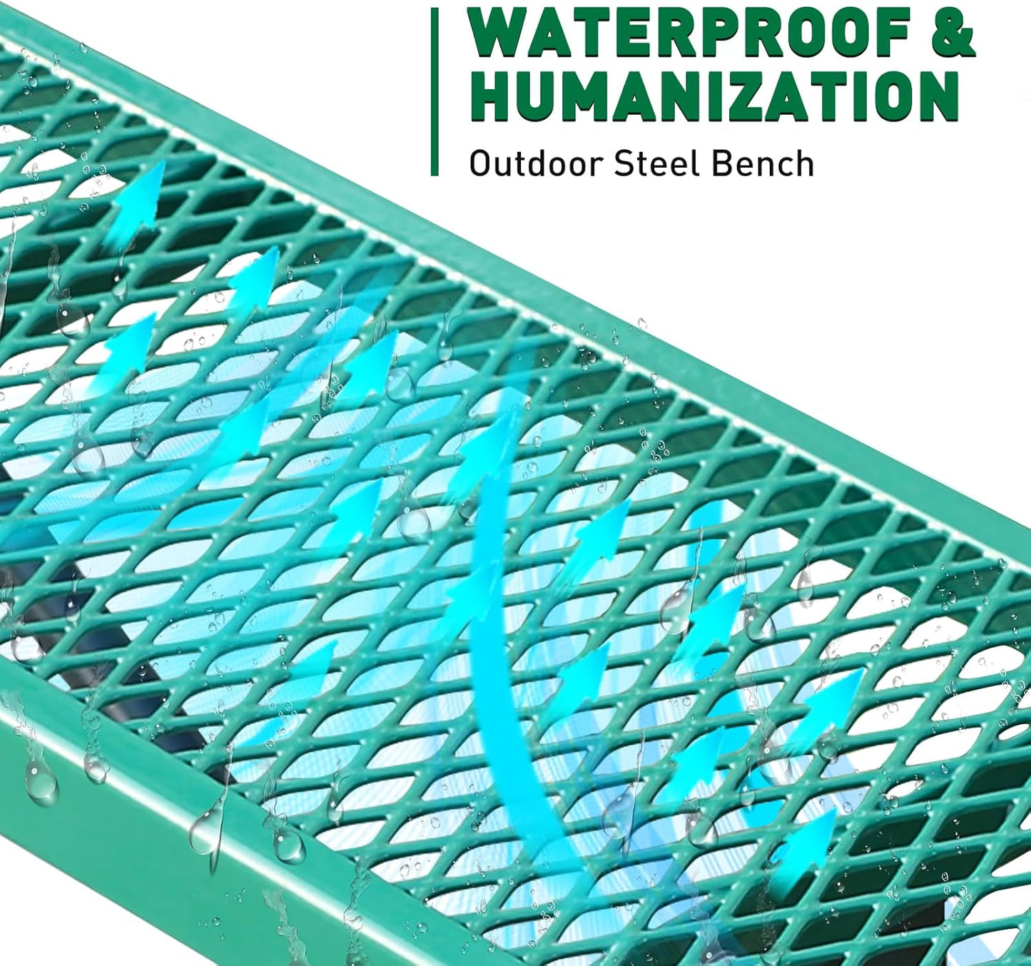 Heavy-Duty Park Bench or Table for Outside - Black Coated Outdoor Furniture Steel Bench, Commercial-Grade Outdoor Benches Weatherproof for Park, Patio, Porch (Green, 4FT (Without Backrest))