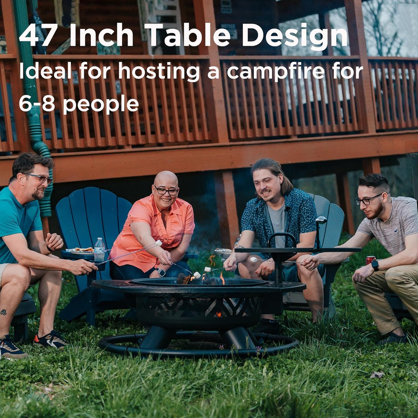 Red Mountain Valley 47" Outdoor Fire Pit with Adjustable Grill, 2-in-1 Metal Outdoor Fireplaces, Large Patio Wood Burning Fire Pits for Outside, Ideal for Backyard, Patio, Party