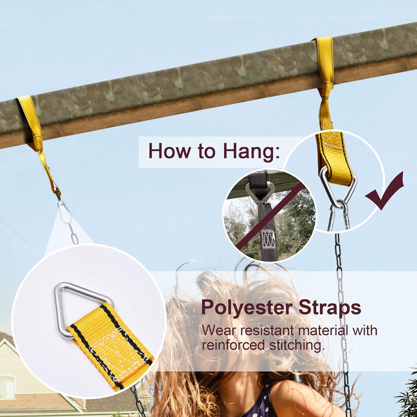 PACEARTH 2 Pack Swings Seats Holds 660lbs with 68.9 inch Anti-Rust Chains Plastic Coated 23.6 inch Tree Hanging Straps and Locking Buckles Playground Swing Set Accessories Replacement - Green