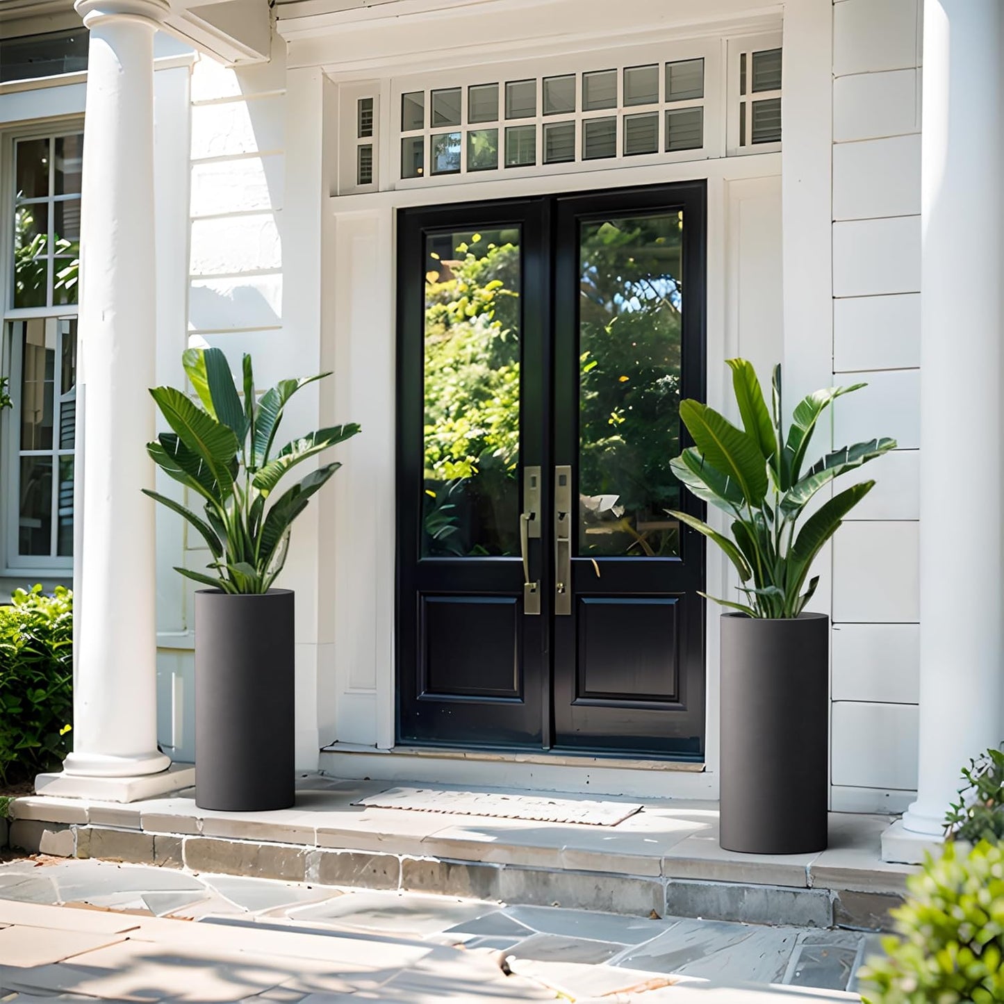 Kante 23.6 Inch Tall Cylindrical Planter, Large Round Plant Pots with Drainage Hole, Made with Concrete, Suitable for Indoor Outdoor Plants, Home Decor, Black