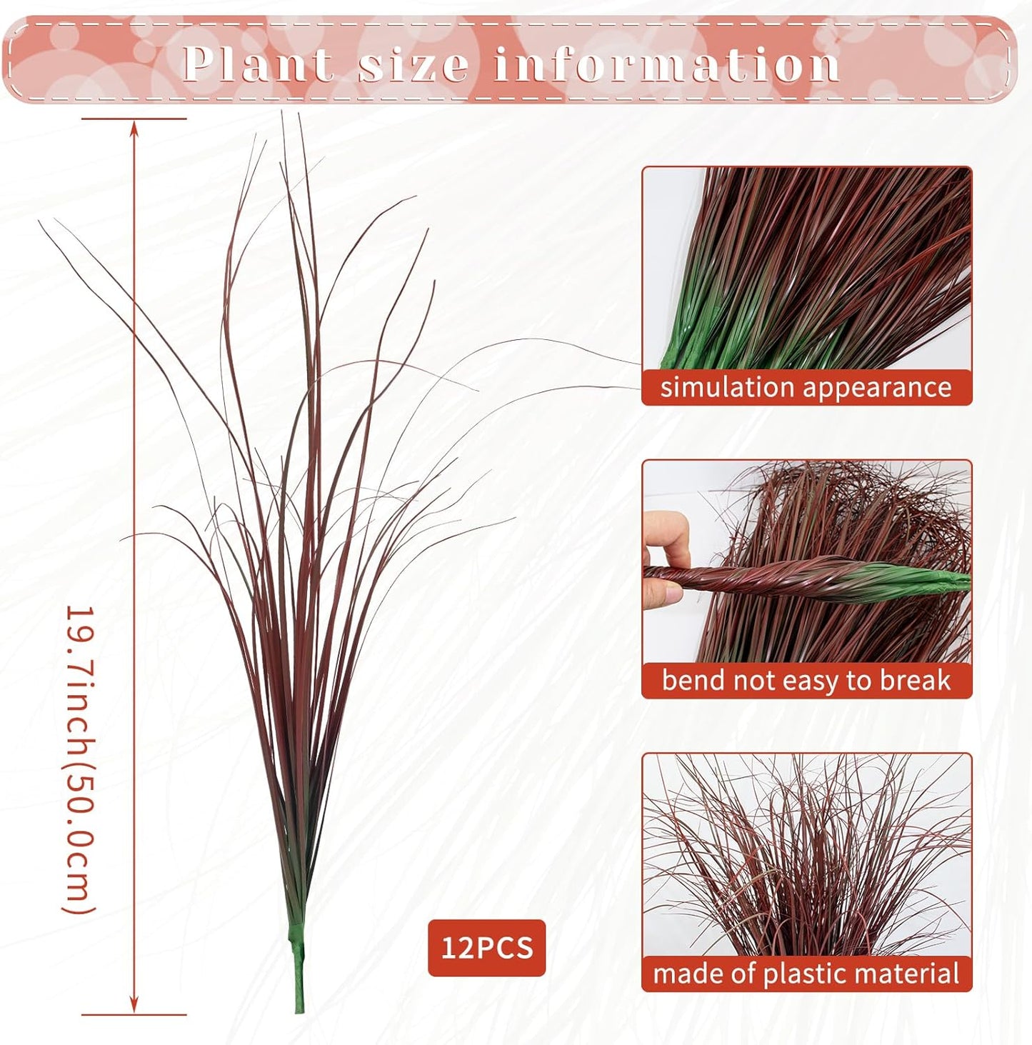 12Pcs Artificial Grass Plants, Faux Shrubs Wheat Grass, Artificial Tall Grasses Fake Plants for Outdoor Decor,Artificial Greenery Stems Weed for Room Indoor Home Decor（Red）