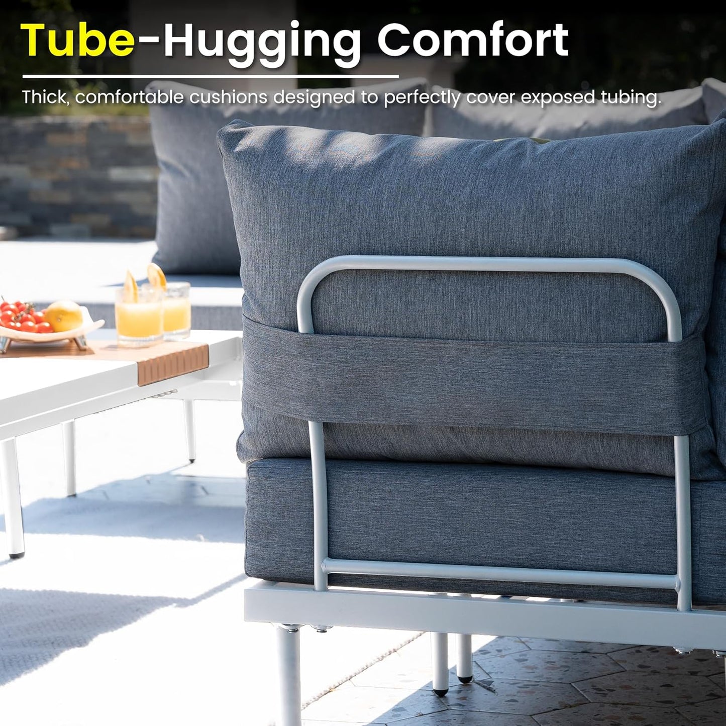 Sundale Outdoor 5 Pieces Metal Patio Furniture Set with Fire Pit Table, Outdoor Sectional Sofa w/6 Inch Olefin Cushion, Modern Outdoor Conversation Sets