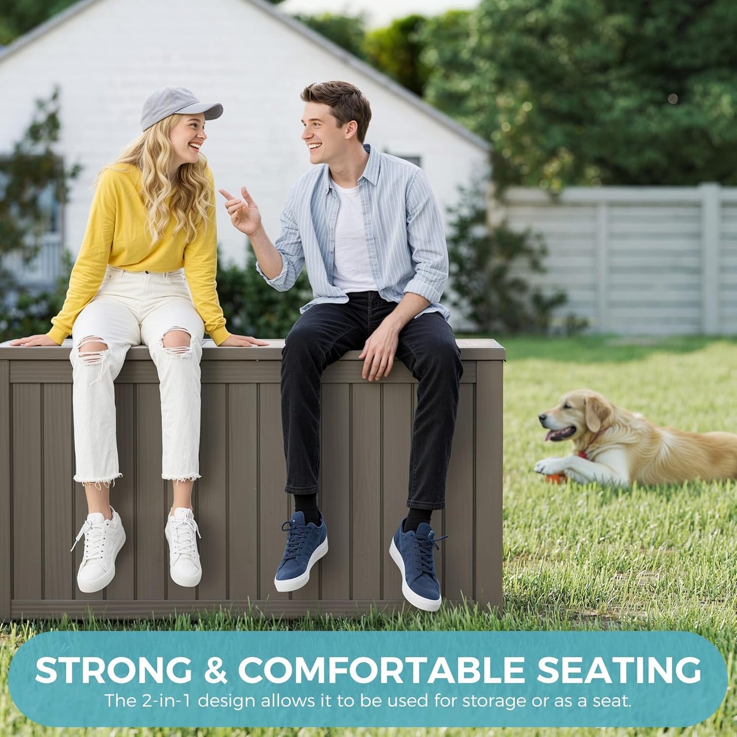 KAMABOKO Outdoor Storage Box, 150 Gallon Large Outdoor Resin Deck Box, Storage Waterproof Boxes Lockable Lid for Garden Tools, Pool Supplies, Patio Furniture and Cushions, Grey