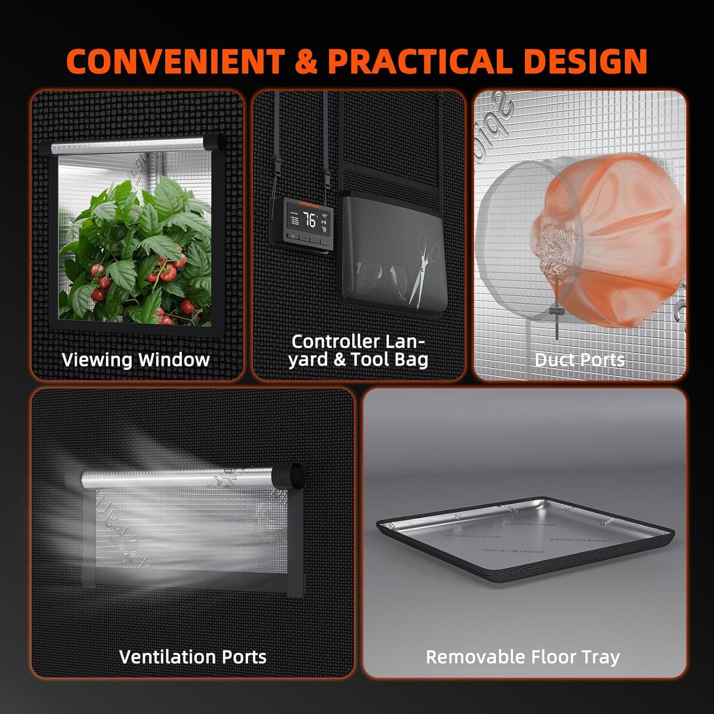 Spider Farmer 8x4 Grow Tent Pro-Grade, 96"x48"x80", with Observation Window and Floor Tray, 1680D Thicken Mylar Canvas, 8x4x6.6 for Indoor Hydroponic Growing for SF4000, SE5000, G5000