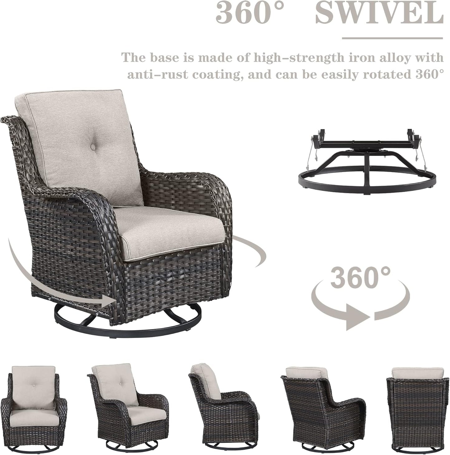 Outdoor Patio Furniture Set with 50000BTU Propane Fire Pit Table, 4 Pieces Wicker Patio Conversation Set with 2 Swivel Rocker Glider Chairs Rattan Sofa Beige Cushion Perfect for Gathering