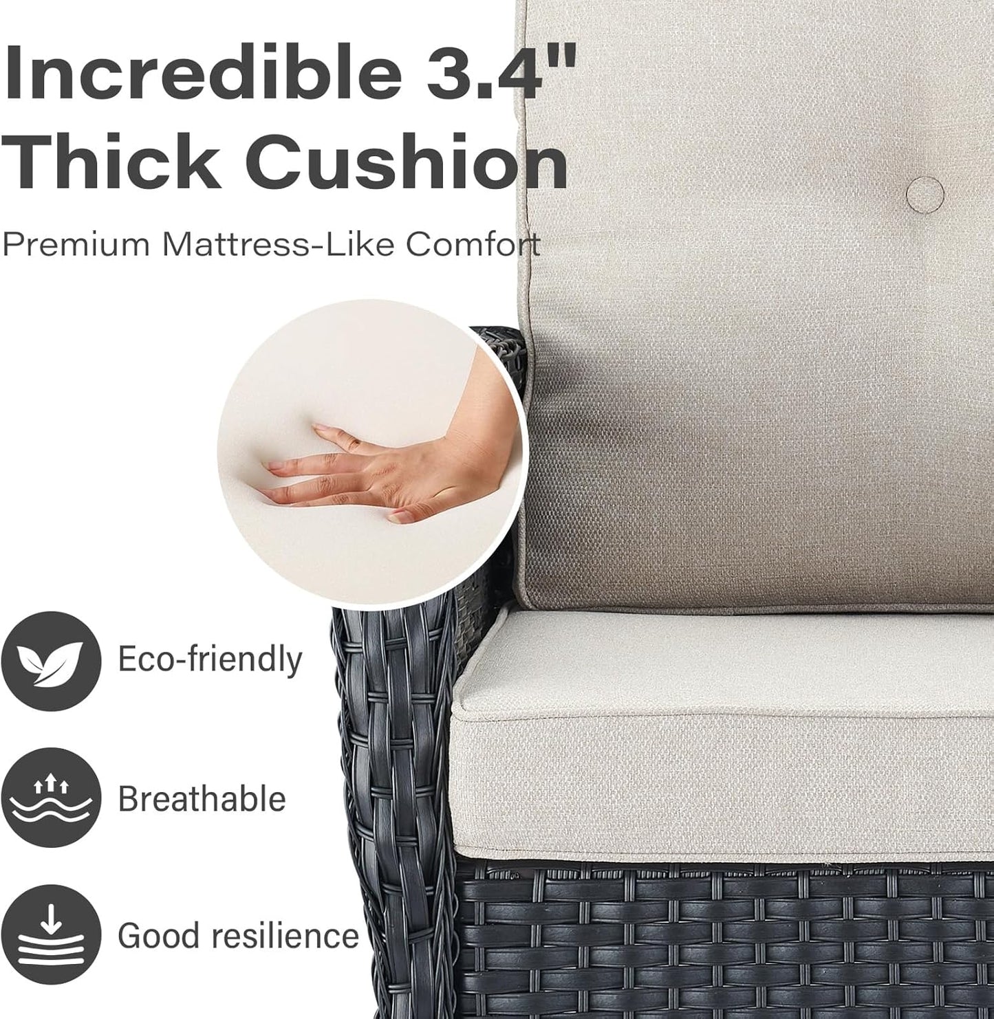 6 Pieces Wicker Patio Furniture Set - Swivel Rocker Outdoor Chairs with Outdoor Couch and Side Table, All-Weather Patio Conversation Set for Sunroom Deck Backyard Black