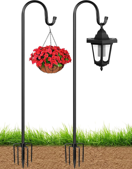 XDW-GIFTS Bird Feeder Pole for Outdoor, 2-Pack 45 Inch Shepherds Hooks Heavy Duty Garden Pole for Hanging Plant Basket, Solar Light Lanterns, Garden Plant Hanger Stands with 5 Base Prongs