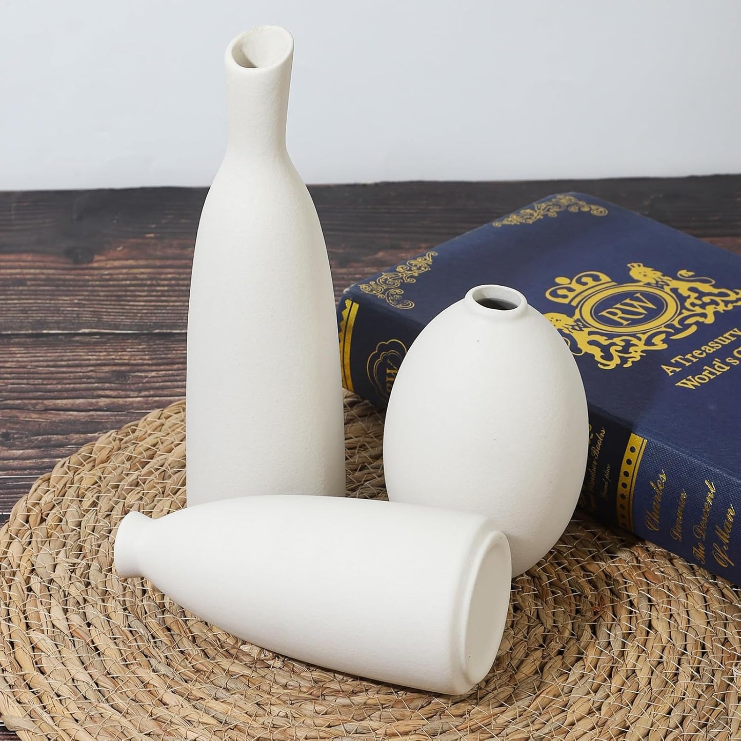 Ceramic Vase Set of 3, Small Flower Vase for Home Decor, Decorative Vases for Pampas Grass & Dried Flowers, Living Room, Bedroom, Bathroom, Shelf Centerpiece Table Decorations