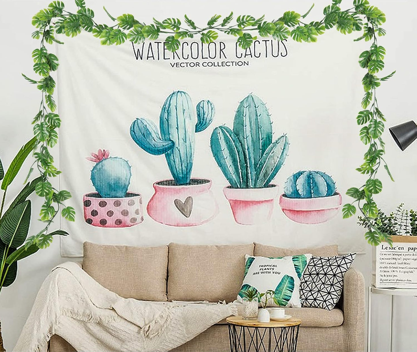 RECUTMS Artificial Palm Leaves Vines 3Pcs, 5.9FT Outdoor Fake Hanging Plant Ivy Faux Tropical Monstera Leaf Garland Greenery for Garden Porch Patio Jungle Luau Beach Birthday Party Indoor Summer Décor