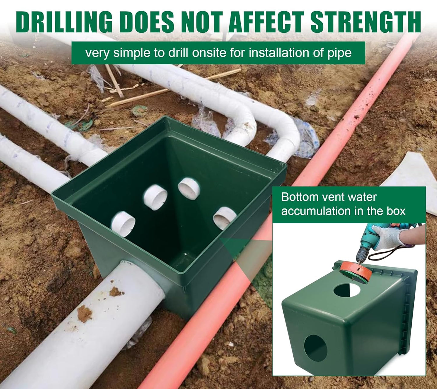 16x16x16in Underground Splice Boxes with Fiberglass Solid Cover,In Ground Pull Box Deep Enclosure Distribution Pit Electrical Junction Boxes Drillable Precast Tapered Pit for Cable Wiring