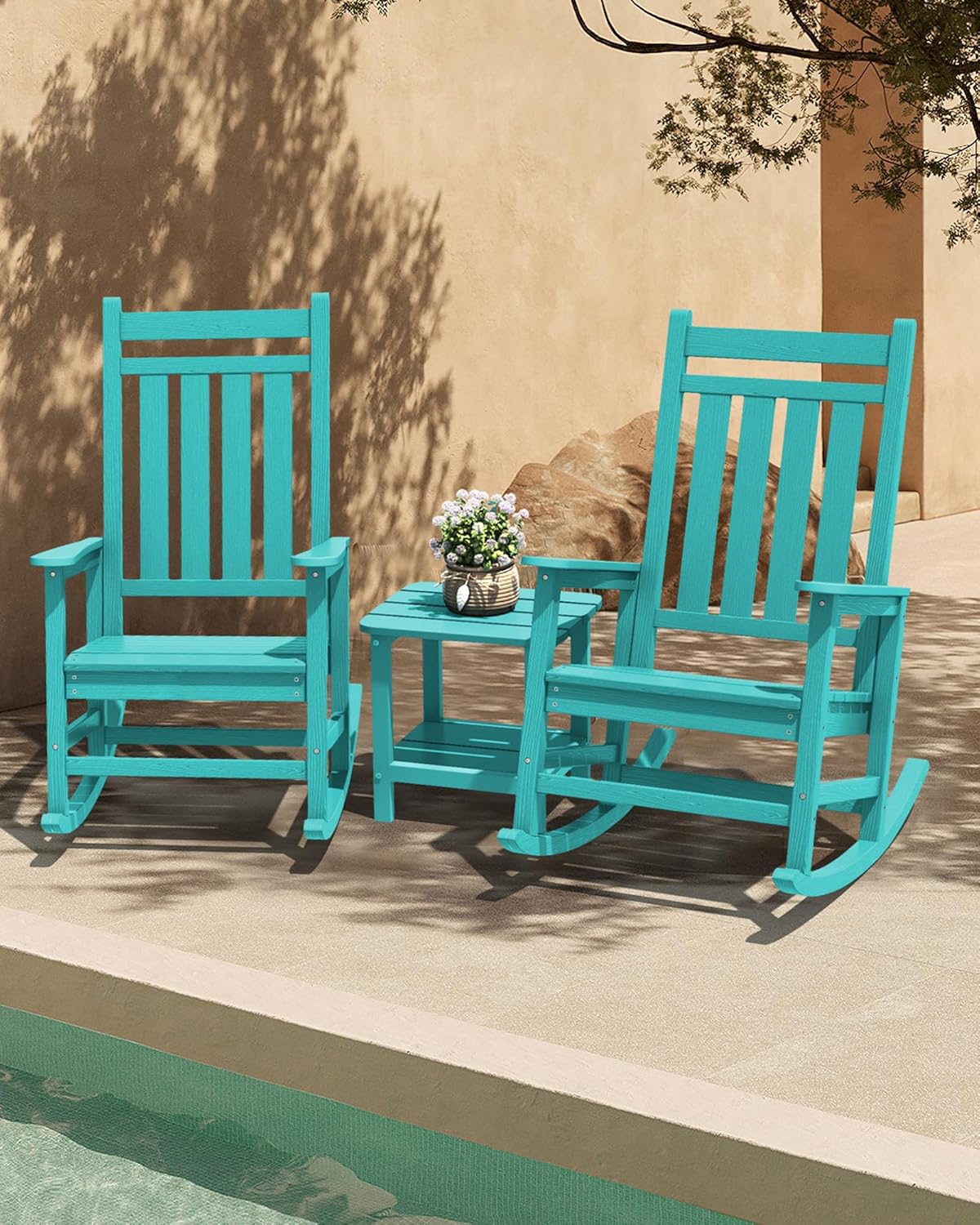 SERWALL HDPE Rocking Chair Set of 4, Outdoord Rocking Chairs for Adult, Aruba