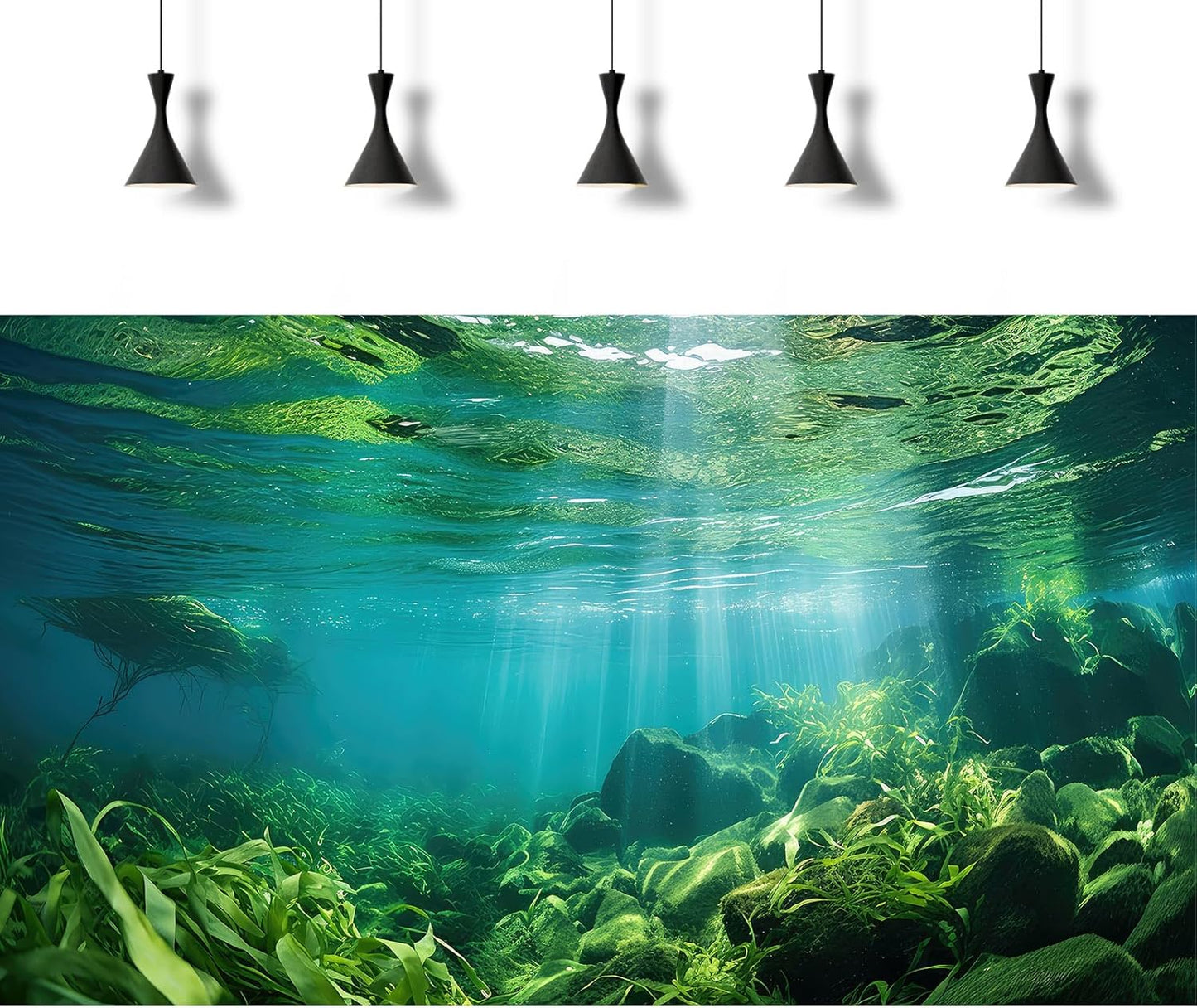 Under The Sea Fish Tank Background Aquatic Plants Deep Sea Aquarium Background Underwater Sunray Rock with Moss Terrarium Backgrounds Deep Ocean Floor Tropical Fish Tank Backgrounds 48x20in