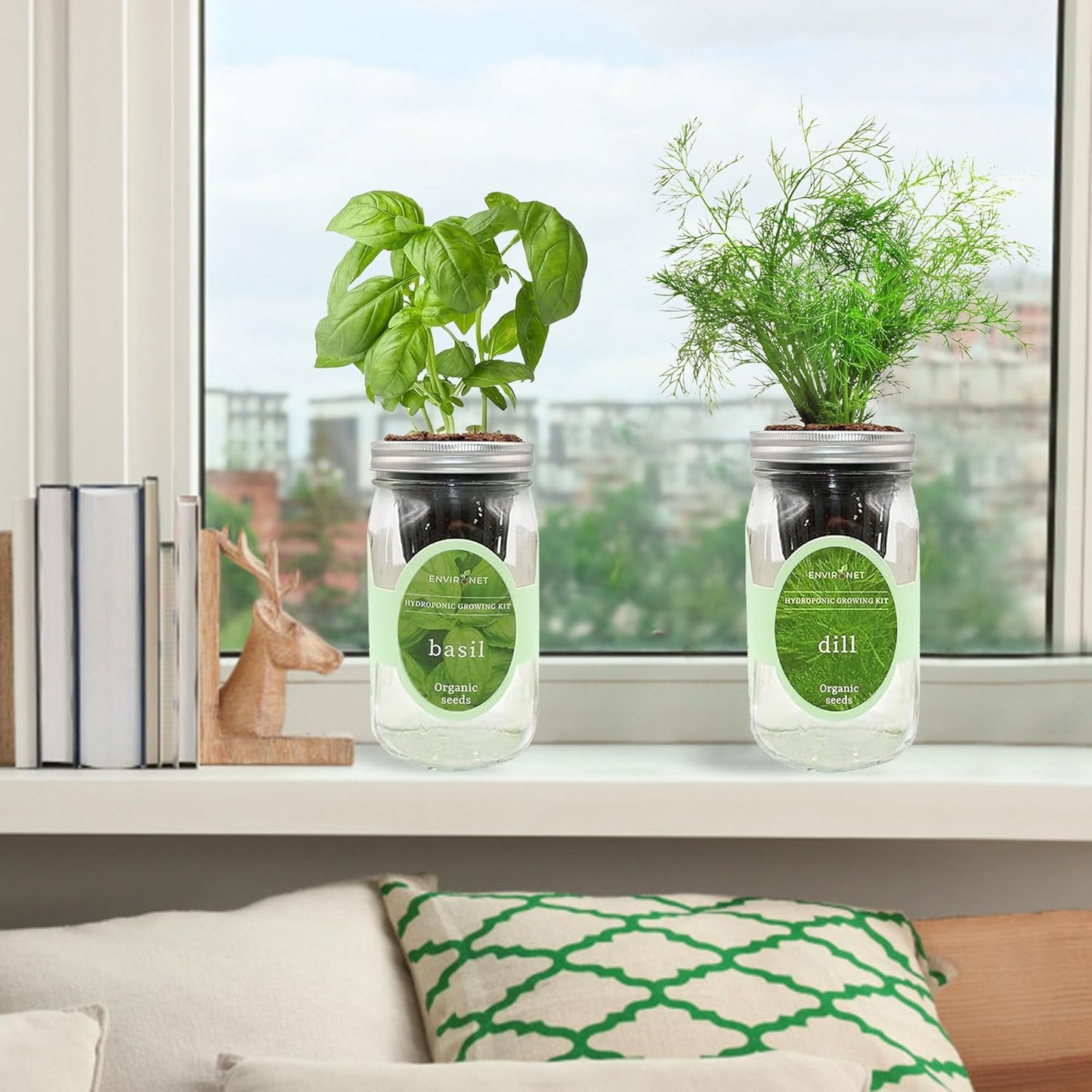 2-Pack Hydroponic Mason Jar Herb Garden Kit, Indoor Herb Garden Self-Watering Starter Kit (Basil,Dill)