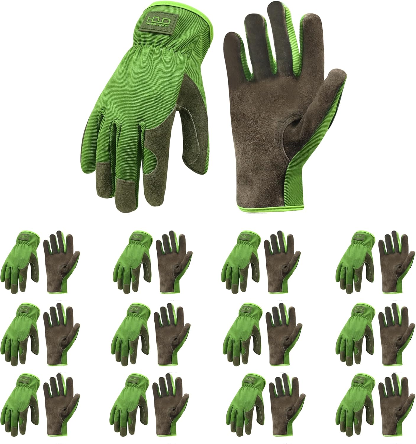 HANDLANDY Leather Work Gloves for Men & Women, Reinforced Durable Garden Gloves, Cowhide Working Glove for Gardening