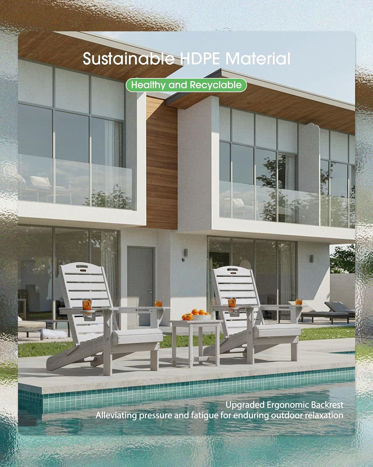 Adirondack Chairs Set of 6, Outdoor Fire Pit Chairs, HDPE All-Weather Adirondack Chairs with Cup Holder, Lawn Chair for Deck, Patio, Garden (White)