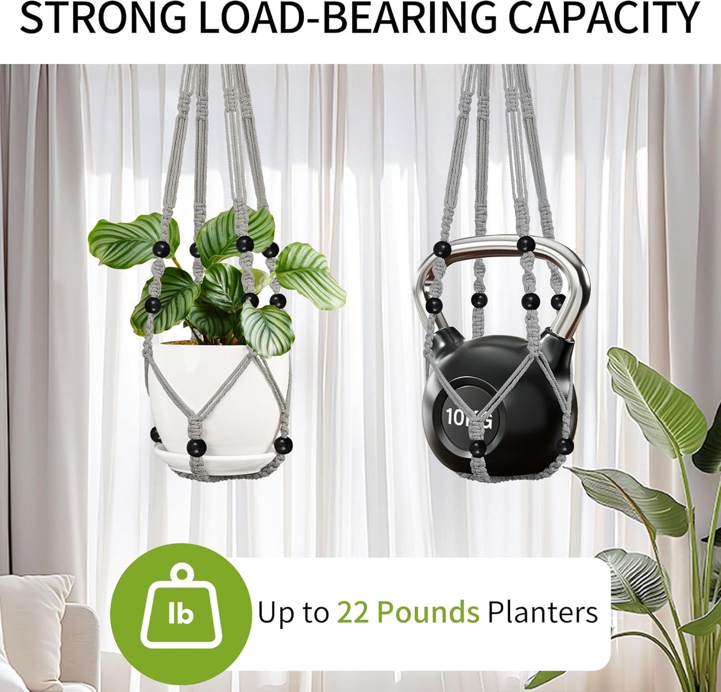 3 Pack Macrame Plant Hanger - 35"/29"/23" Different Sizes, Hanging Planter Basket Flower Pot Holder for Indoor Outdoor, Boho Home Decor, Gray (POTS NOT Included)