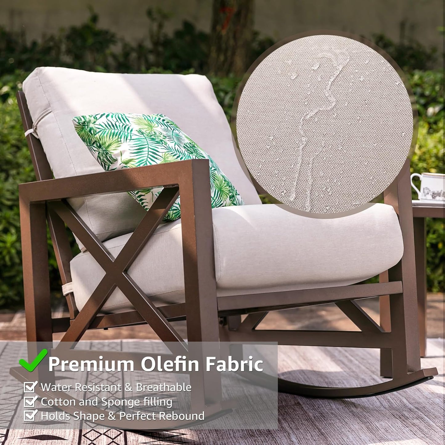 NATURAL EXPRESSIONS Rocking Bistro Set, 3 Piece Outdoor Patio Conversation Furniture Set with 2 Rockers and 1 Metal Coffee Table with Thick Cushions,2 Pack Patio Chair Covers Waterproof