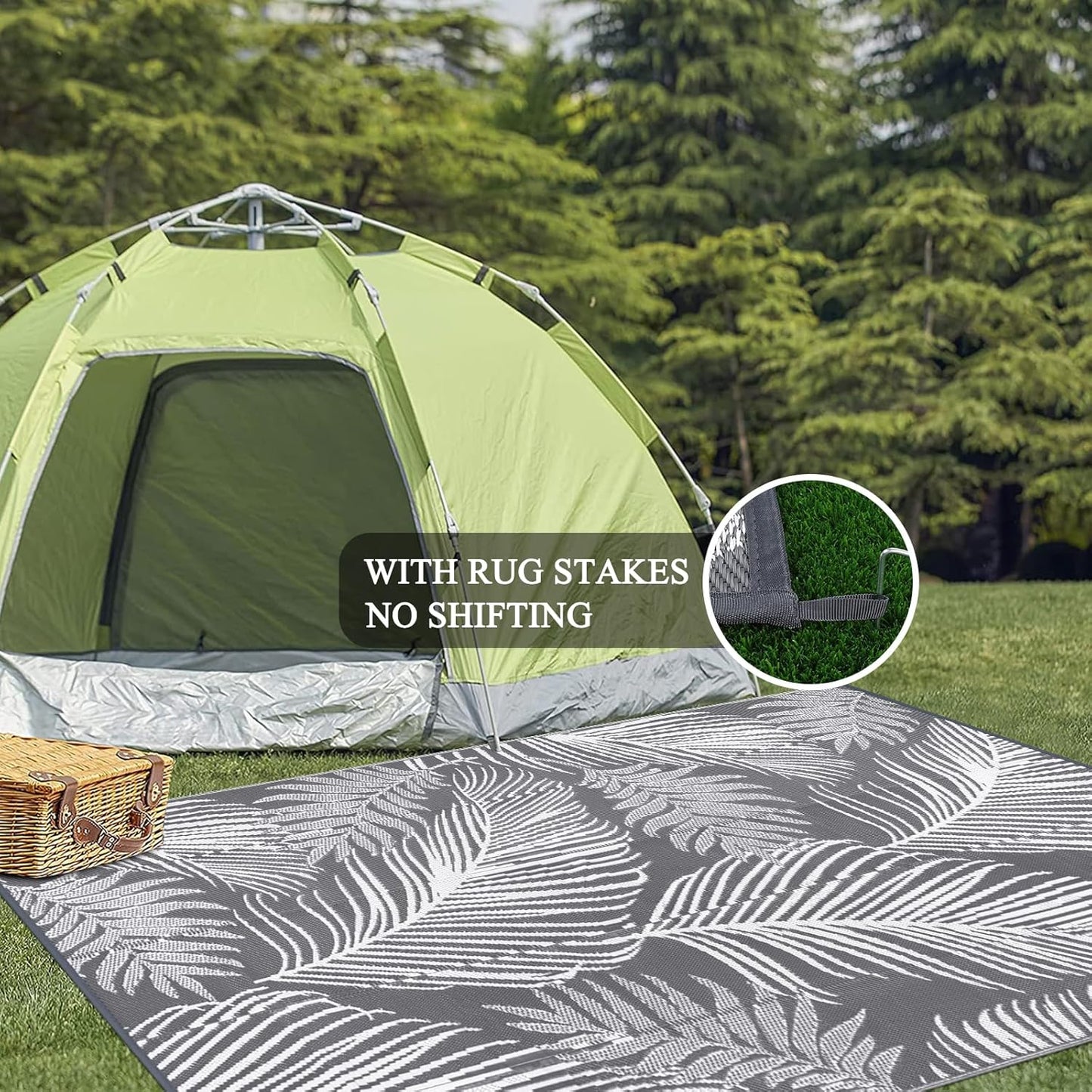 Pauwer Waterproof Outdoor Rug 8x10, Reversible Plastic Straw Patio Camping Rug, Indoor Outdoor RV Mat Carpet for Deck, Camper, Porch, Balcony, Backyard, Picnic, Leaf Grey