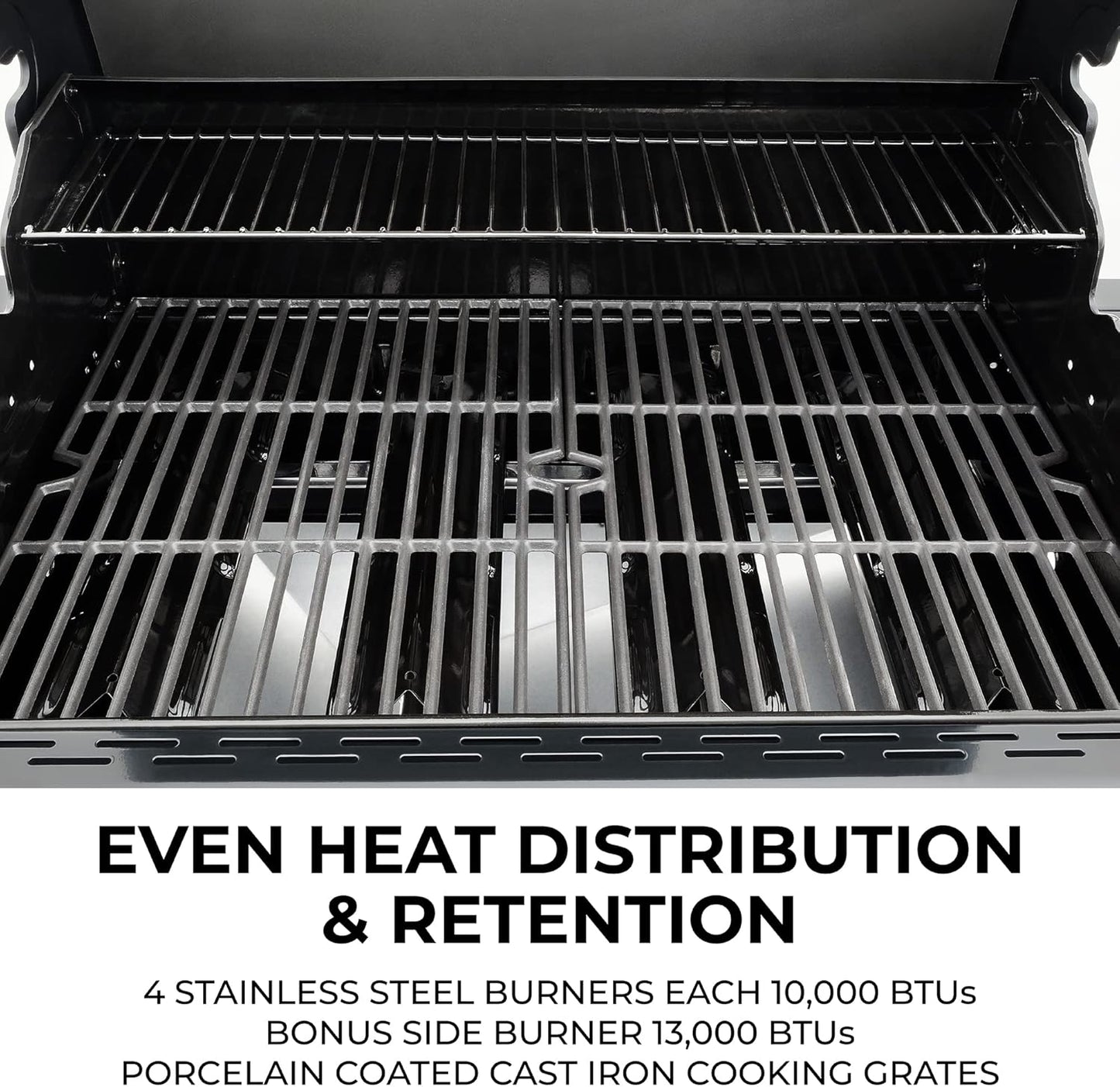 Kenmore 4-Burner Gas Grill with Side Burner, Outdoor BBQ Grill, Propane Gas Grill, Cast Iron Cooking Grates, Electronic Ignition, Warming Rack, Open Cart Design, 53000 BTUs, Stainless Steel