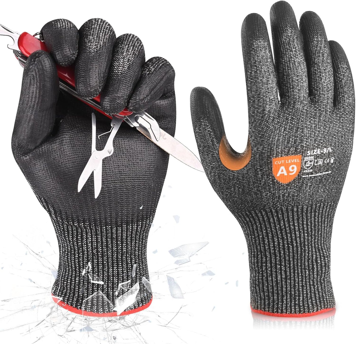 Donfri A9 Cut Resistant Work Gloves for Men - Steel + HPPE Hybrid Safety Gloves for Men, ANSI Cut Level 9 Protection Flexible for Metal Glass Wood Construction Fishing