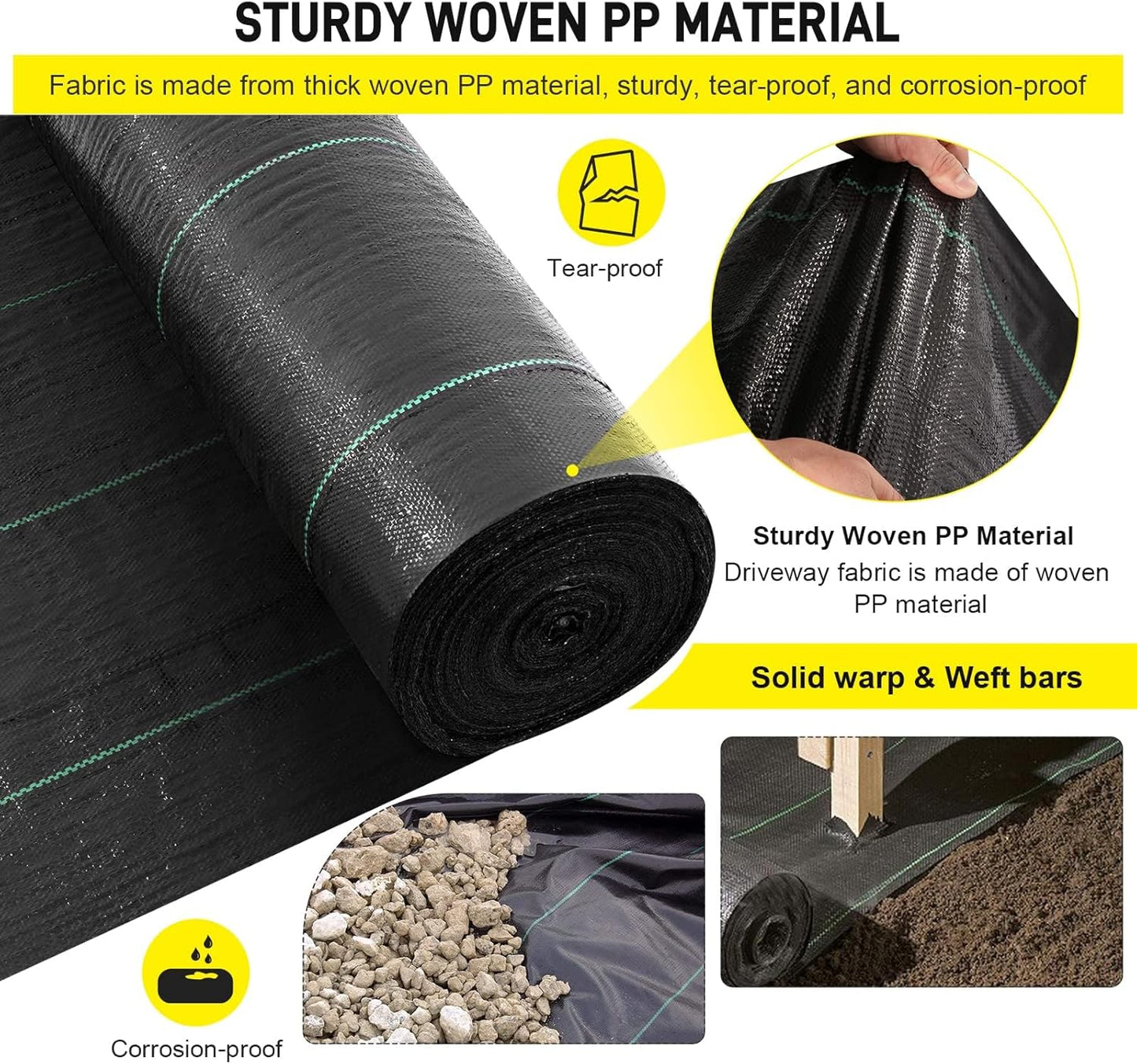 Doniks 13x200ft Driveway Fabric,3.5OZ Commercial Heavy Duty Weed Barrier Fabric, Garden Landscape Fabric,French Drain Fabric for Erosion Control,Landscape Fabric,Weed Barrier,Construction Projects